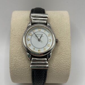 Vintage Ecclissi Sterling Silver Black Leather Band Watch 8 3/4”L